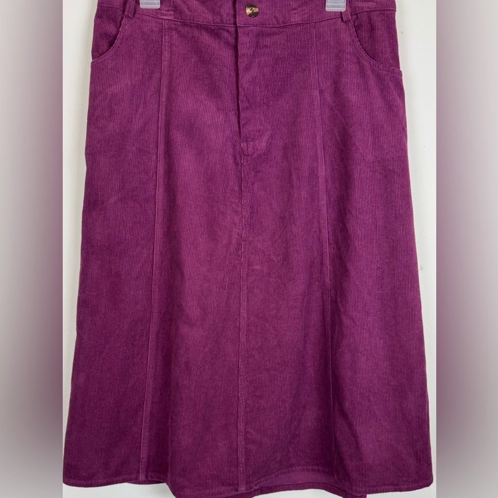 Serengeti Purple Corduroy A-Line Midi Skirt Pockets Size L